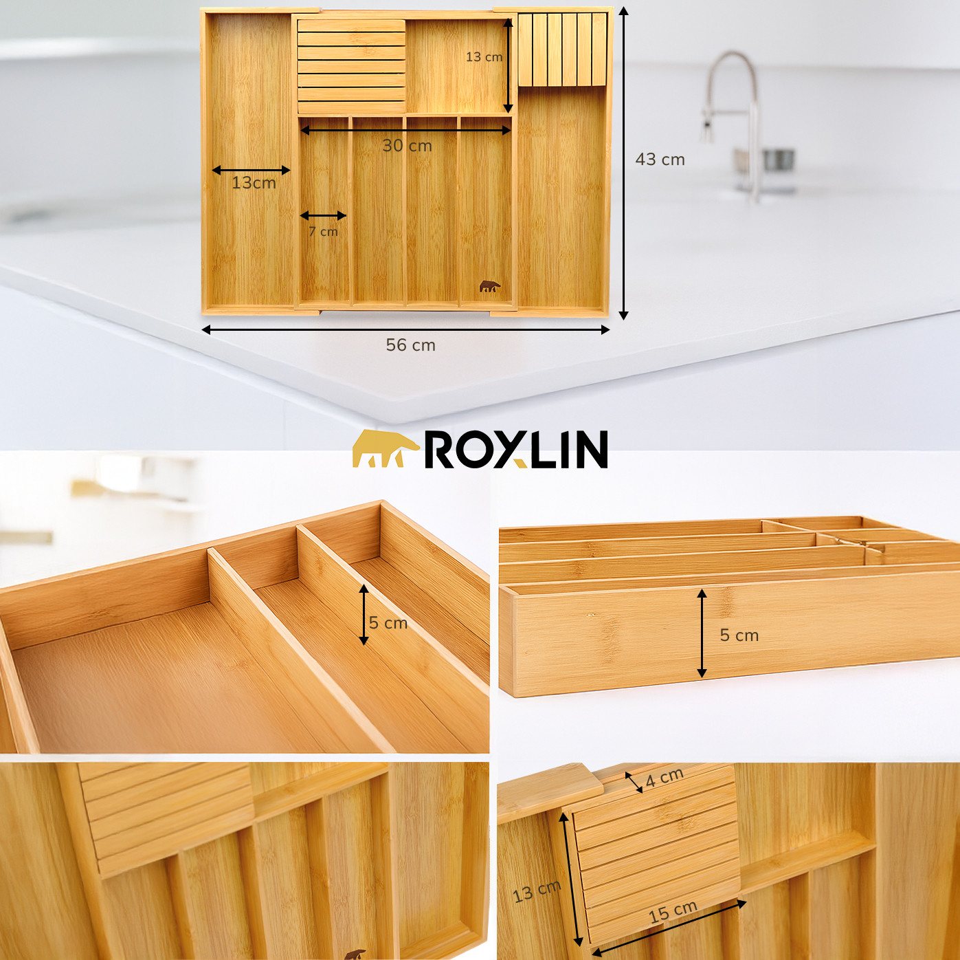 Roxlin Besteckkasten Bambus Besteckkasten Messerhalter Schubladen Organizer Küche Bild 4