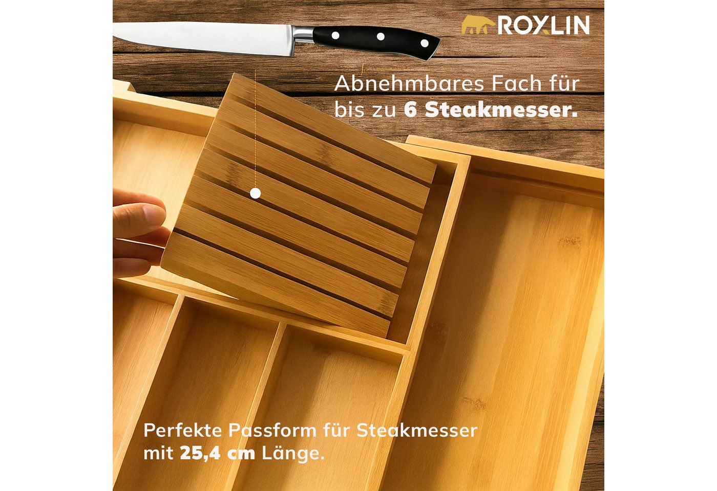 Roxlin Besteckkasten Bambus Besteckkasten Messerhalter Schubladen Organizer Küche Bild 5