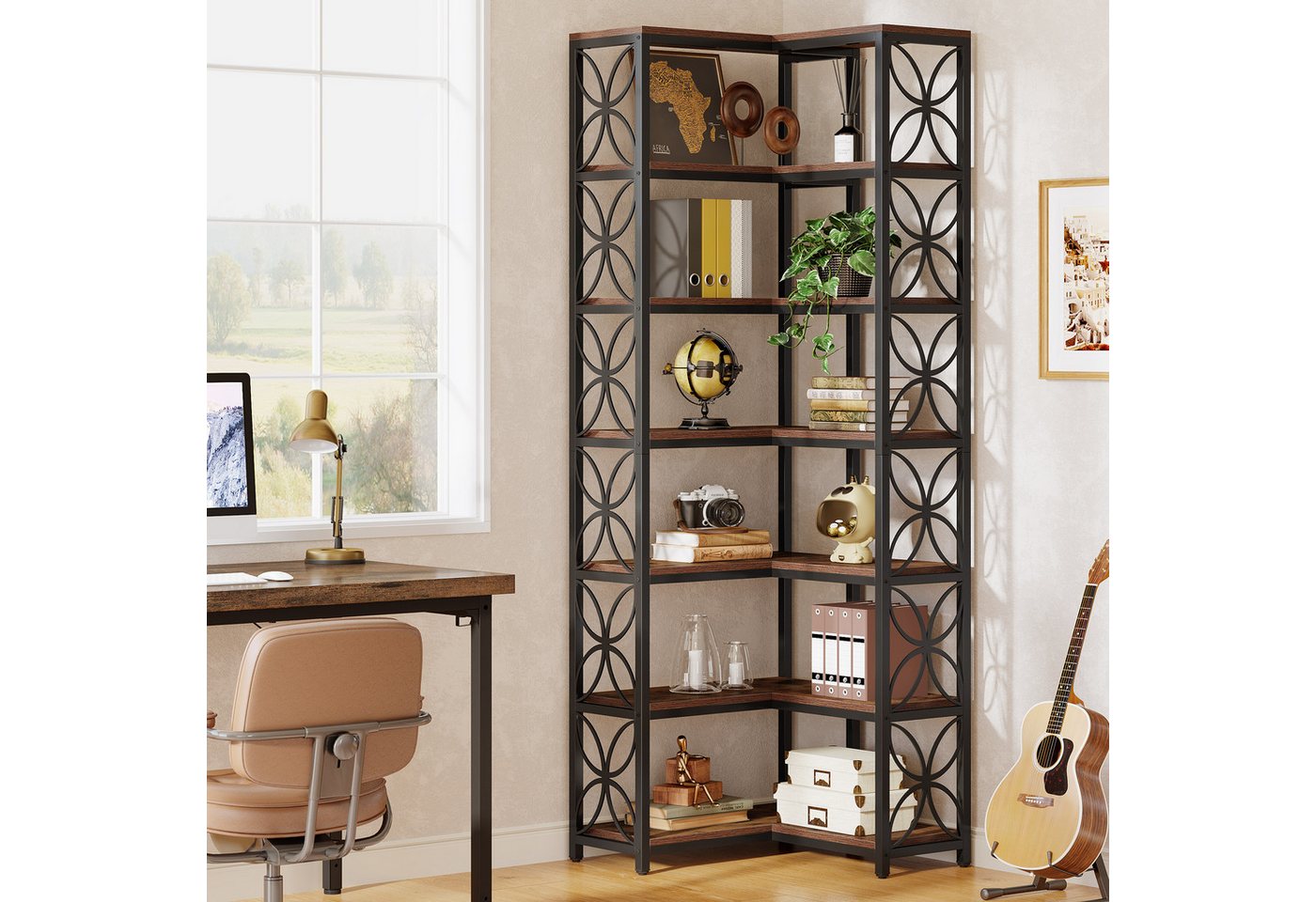 Tribesigns Bücherregal 200 cm Hoch Eckregal, 7-stöckiges L-förmiges Eckregal aus Holz Bild 3