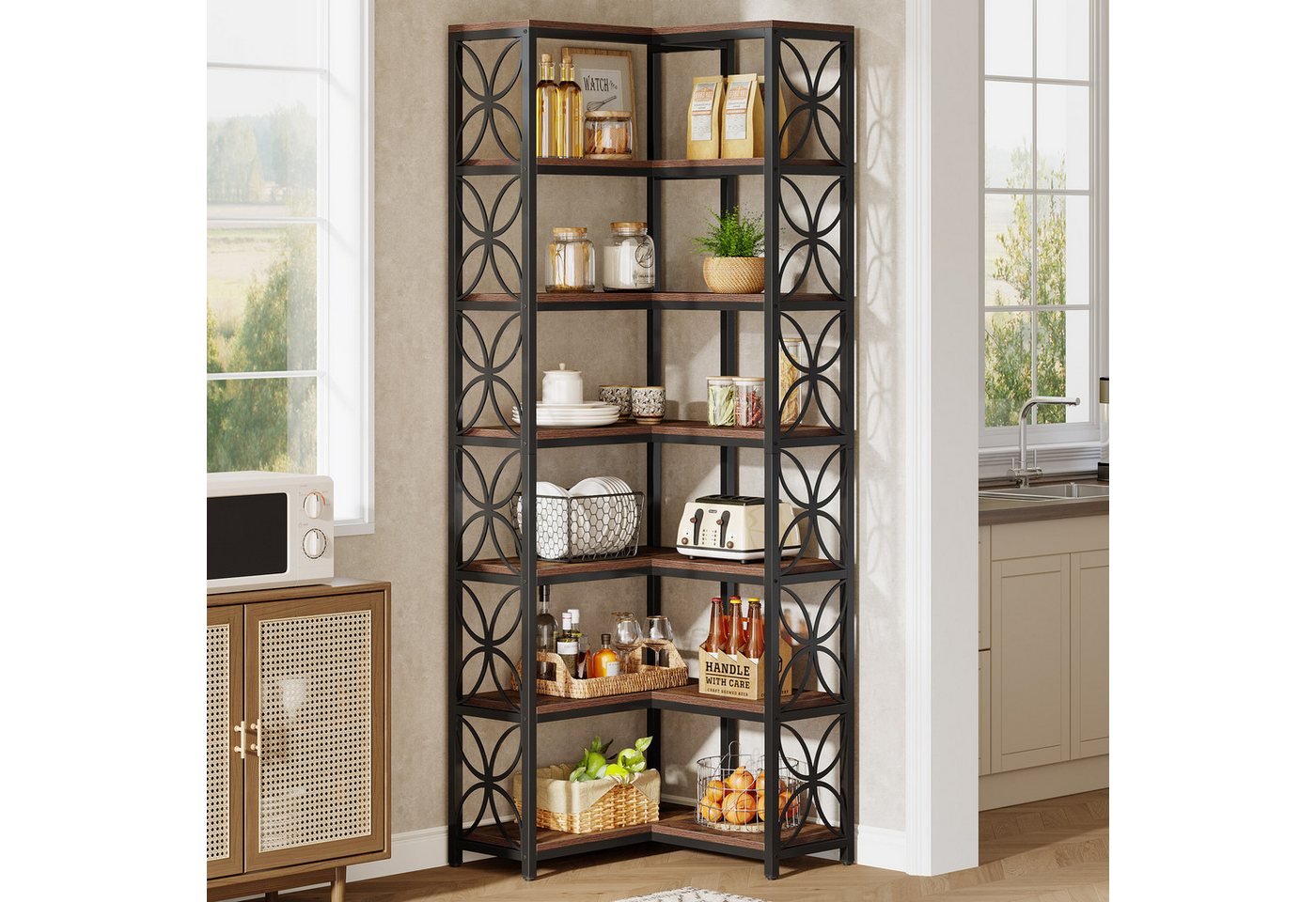 Tribesigns Bücherregal 200 cm Hoch Eckregal, 7-stöckiges L-förmiges Eckregal aus Holz Bild 4
