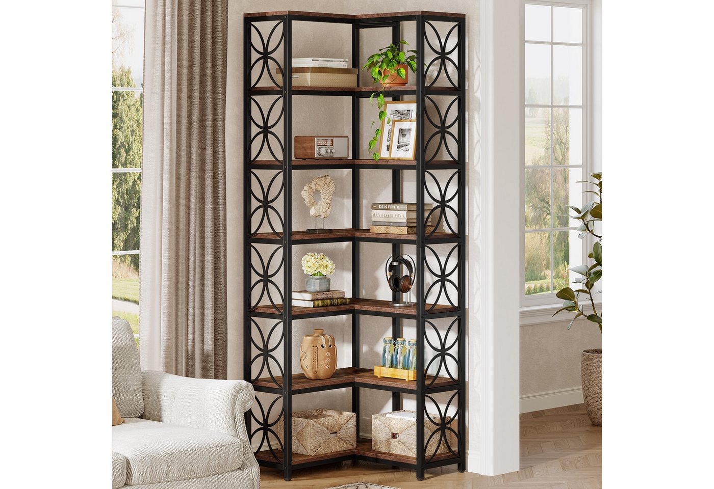 Tribesigns Bücherregal 200 cm Hoch Eckregal, 7-stöckiges L-förmiges Eckregal aus Holz Bild 5