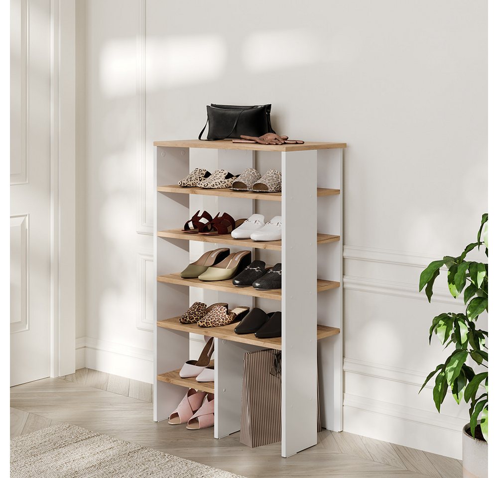 Vicco Schuhregal Marlon, Weiß/Goldkraft Eiche, 60 x 100 cm mit 5 Fächern, 1-tlg.