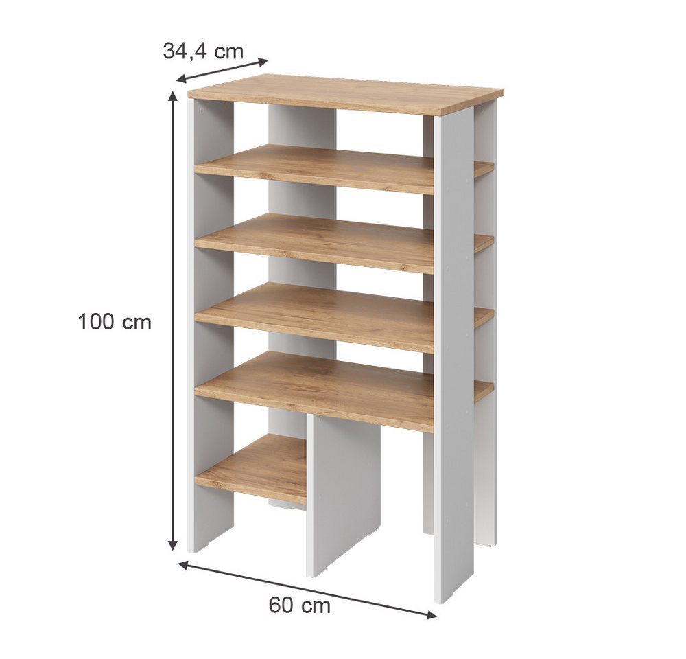 Vicco Schuhregal Marlon, Weiß/Goldkraft Eiche, 60 x 100 cm mit 5 Fächern, 1-tlg. Bild 5
