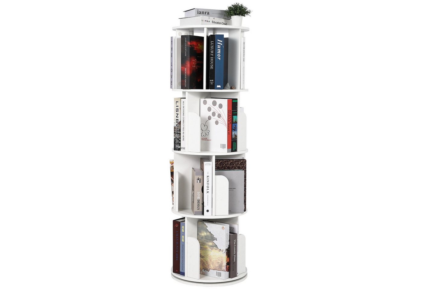 GarveeMore Bücherregal 360° drehbar mit 4 Ebenen Standregal 132x40x40cm Bild 2