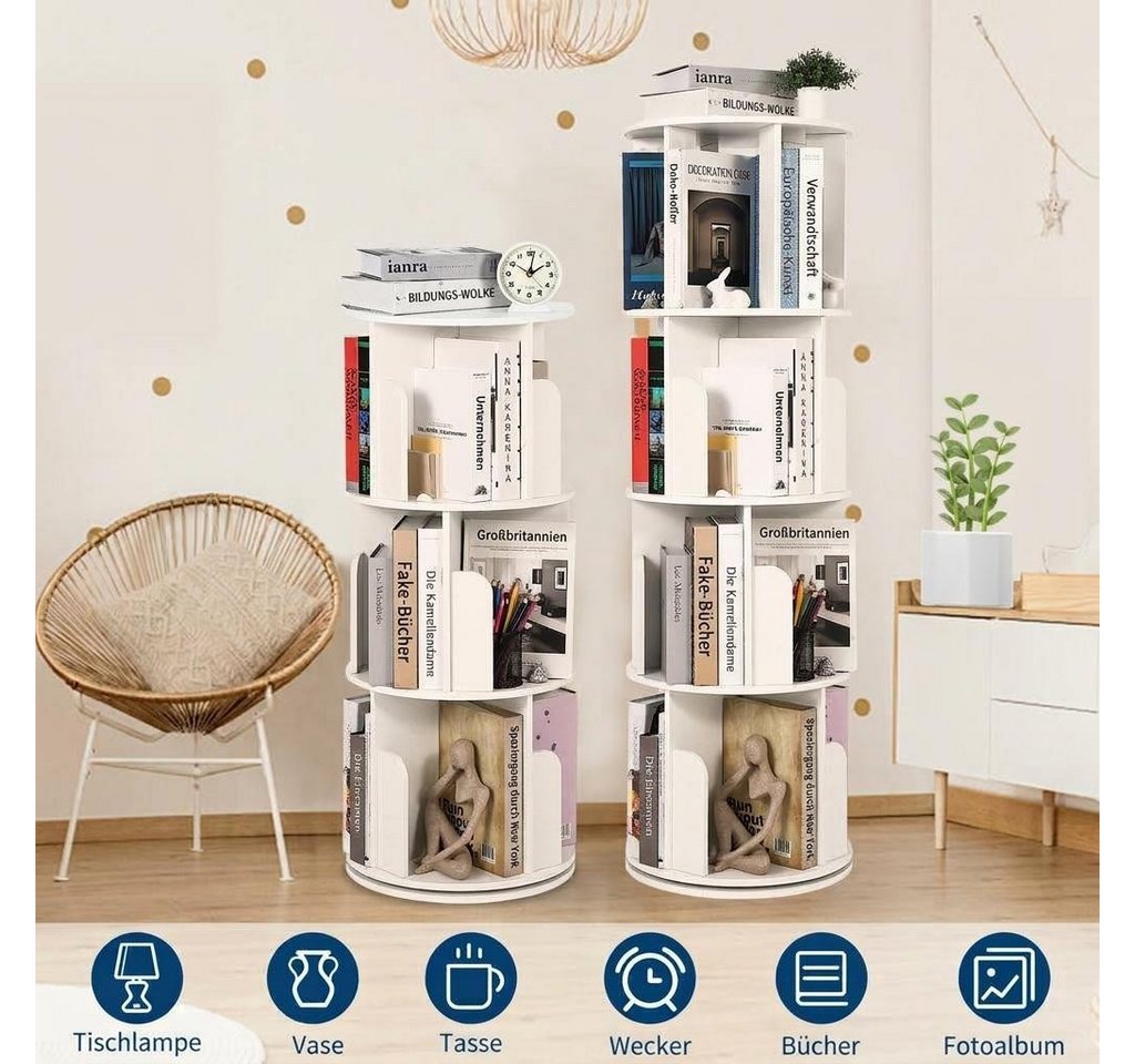 GarveeMore Bücherregal 360° drehbar mit 4 Ebenen Standregal 132x40x40cm Bild 3