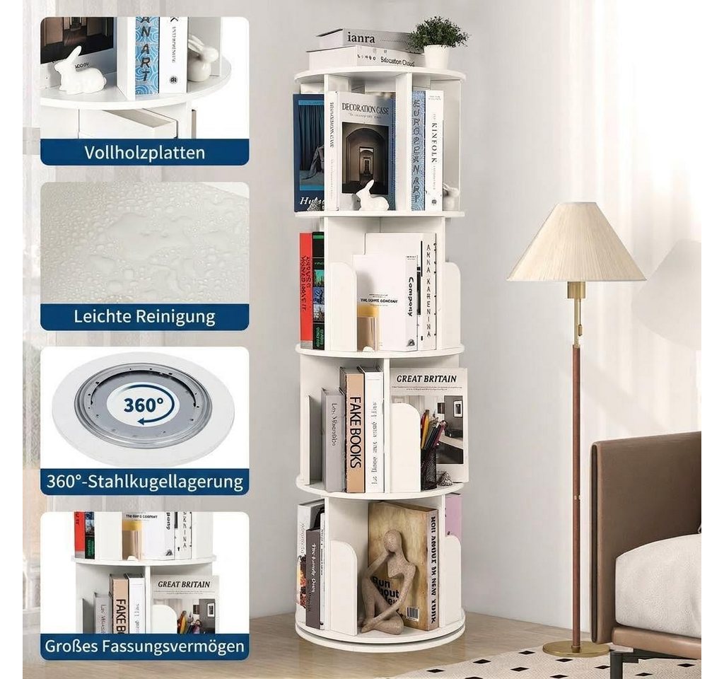 GarveeMore Bücherregal 360° drehbar mit 4 Ebenen Standregal 132x40x40cm Bild 4