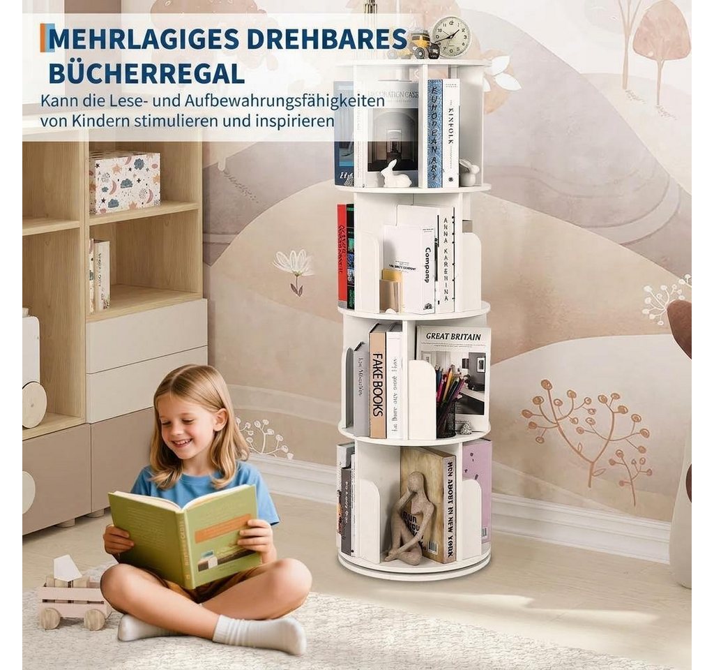 GarveeMore Bücherregal 360° drehbar mit 4 Ebenen Standregal 132x40x40cm Bild 5