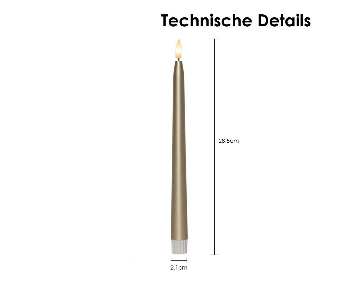 STAR TRADING LED-Kerze LED Stabkerzen "FLAMME METAL" 2er Set gold 28,5cm, warmweiß
