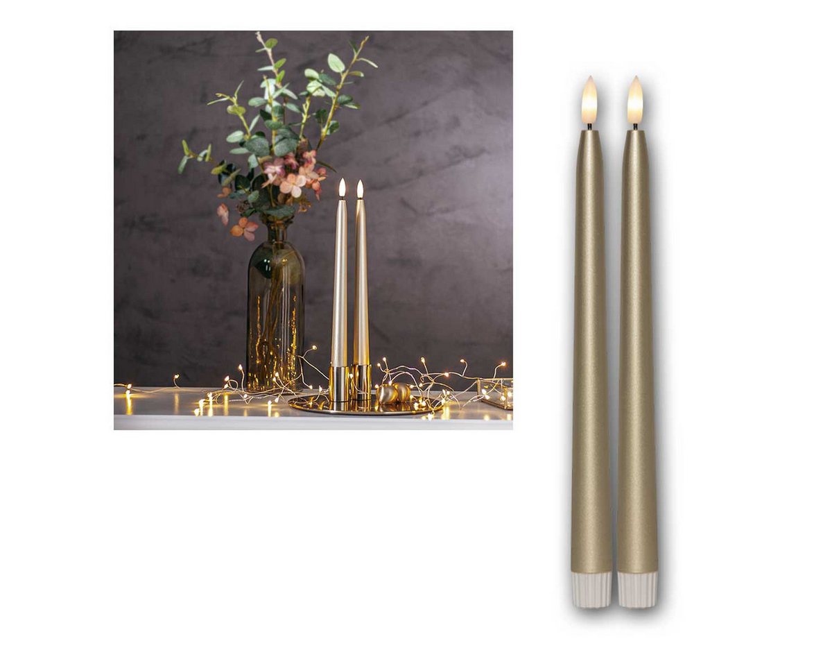 STAR TRADING LED-Kerze LED Stabkerzen "FLAMME METAL" 2er Set gold 28,5cm, warmweiß Bild 3