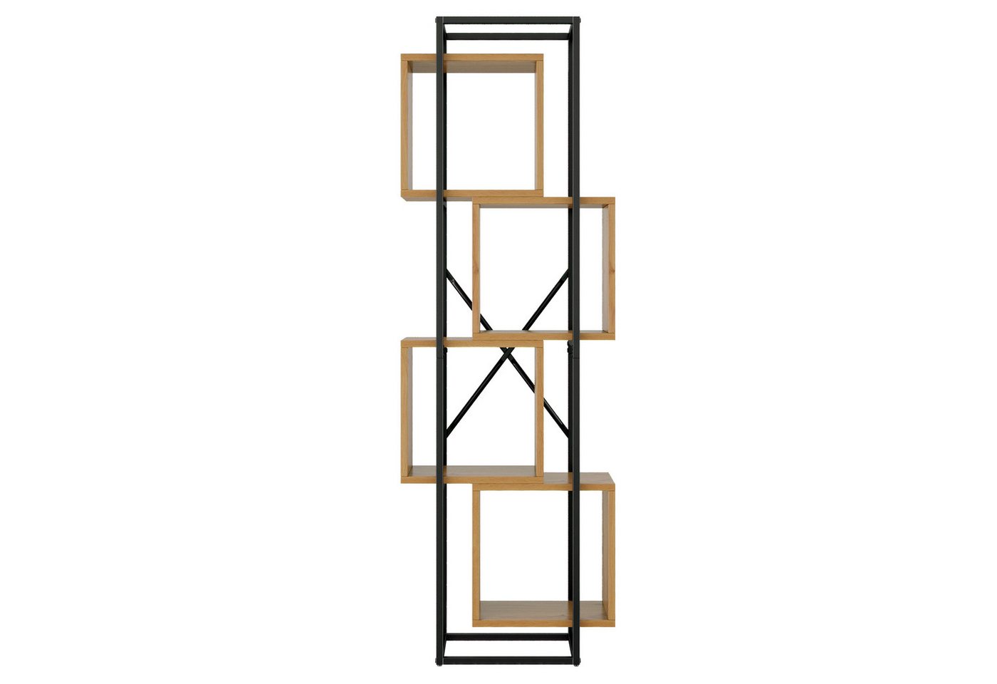 HAUSS SPOLE Bücherregal mit 4 Offenen Fächern,Stehregal Metallregal mit MDF-Holz,Schwarz Braun, Standregal aus MDF-Holz in natürlicher Holzoptik, für Wohnzimmer, Arbeitszimmer, Küche oder Büro Bild 4