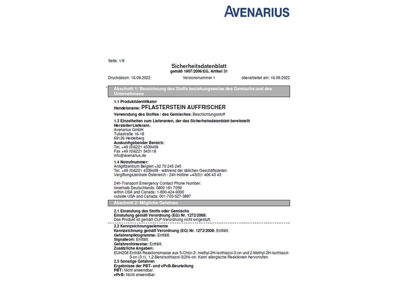 Avenarius Wetterschutzfarbe Pflasterstein Auffrischer - 2.5 Ltr