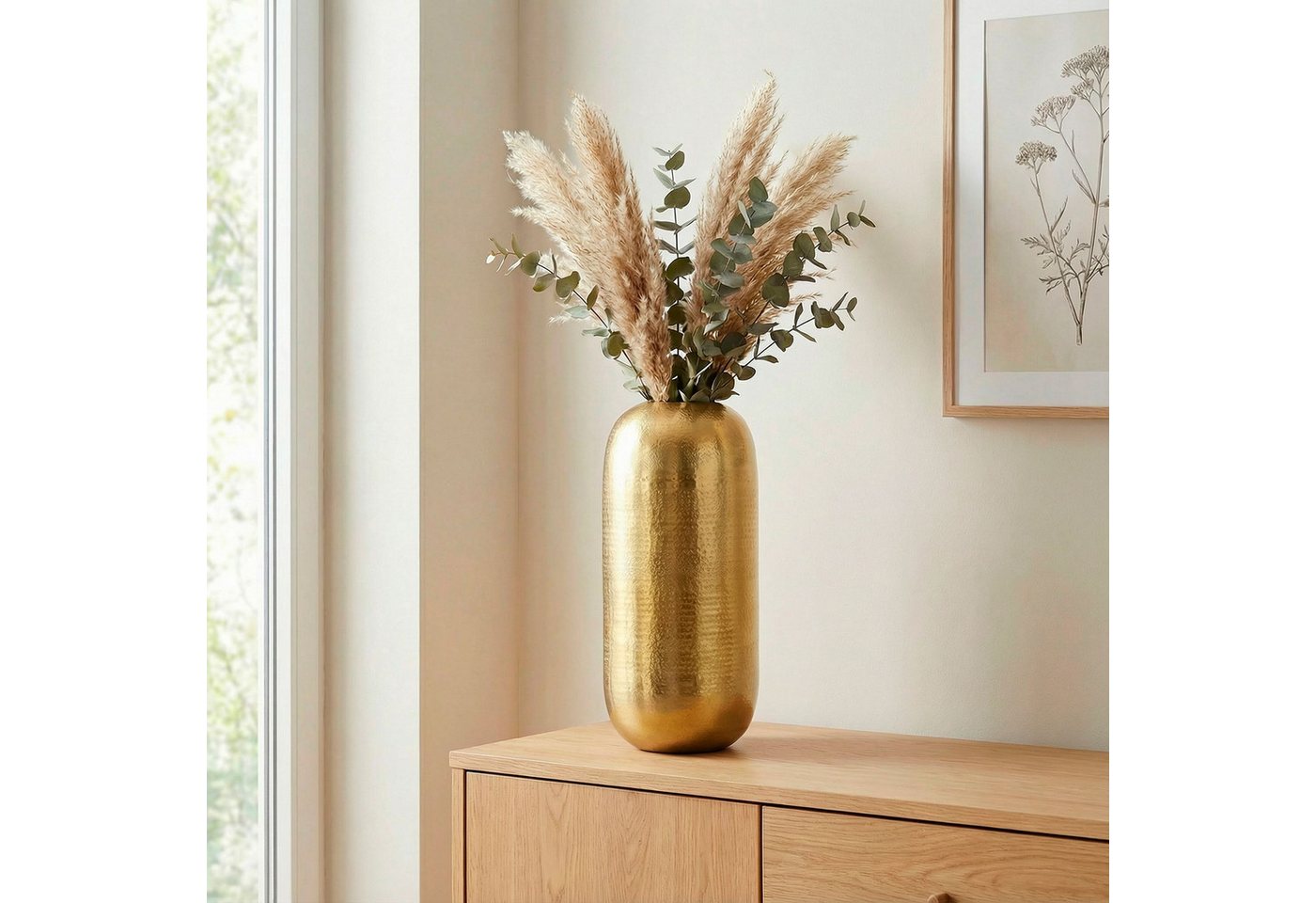 FINEBUY Bodenvase FB76406 Vase 45 cm Aluminium Gold Blumenvase Wohndeko Groß Rund (Elegantes Wohnaccessoire für stilvolle Räume), Große Vase mit moderner Ausstrahlung
