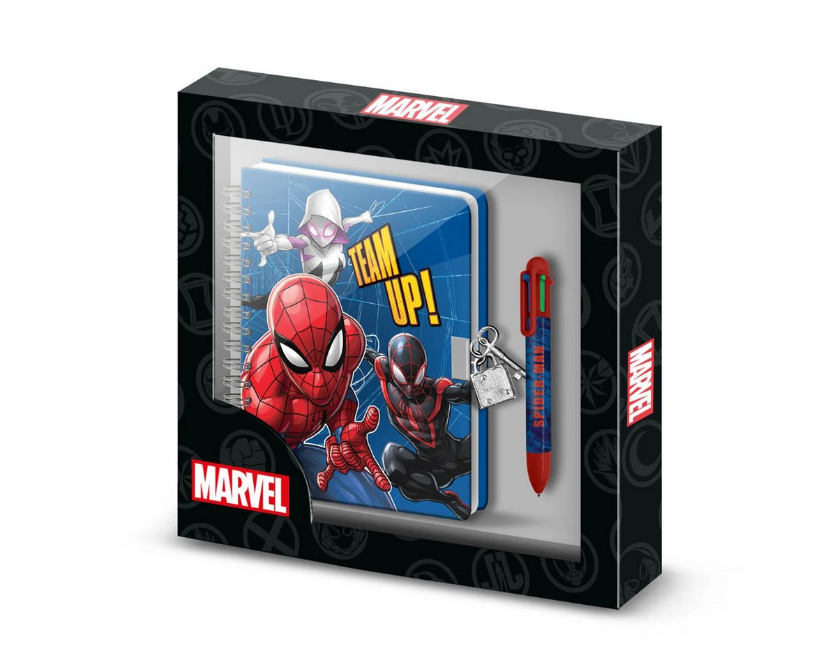 Spiderman Tagebuch Set A5 mit 6 Farbige Kugelschreiber Schloss