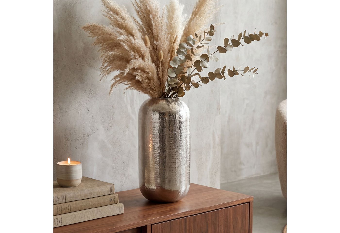 FINEBUY Bodenvase FB76405 Vase 45 cm Aluminium Silber Blumenvase Wohndeko Groß Rund (Elegantes Wohnaccessoire für stilvolle Räume), Große Vase mit moderner Ausstrahlung Bild 4