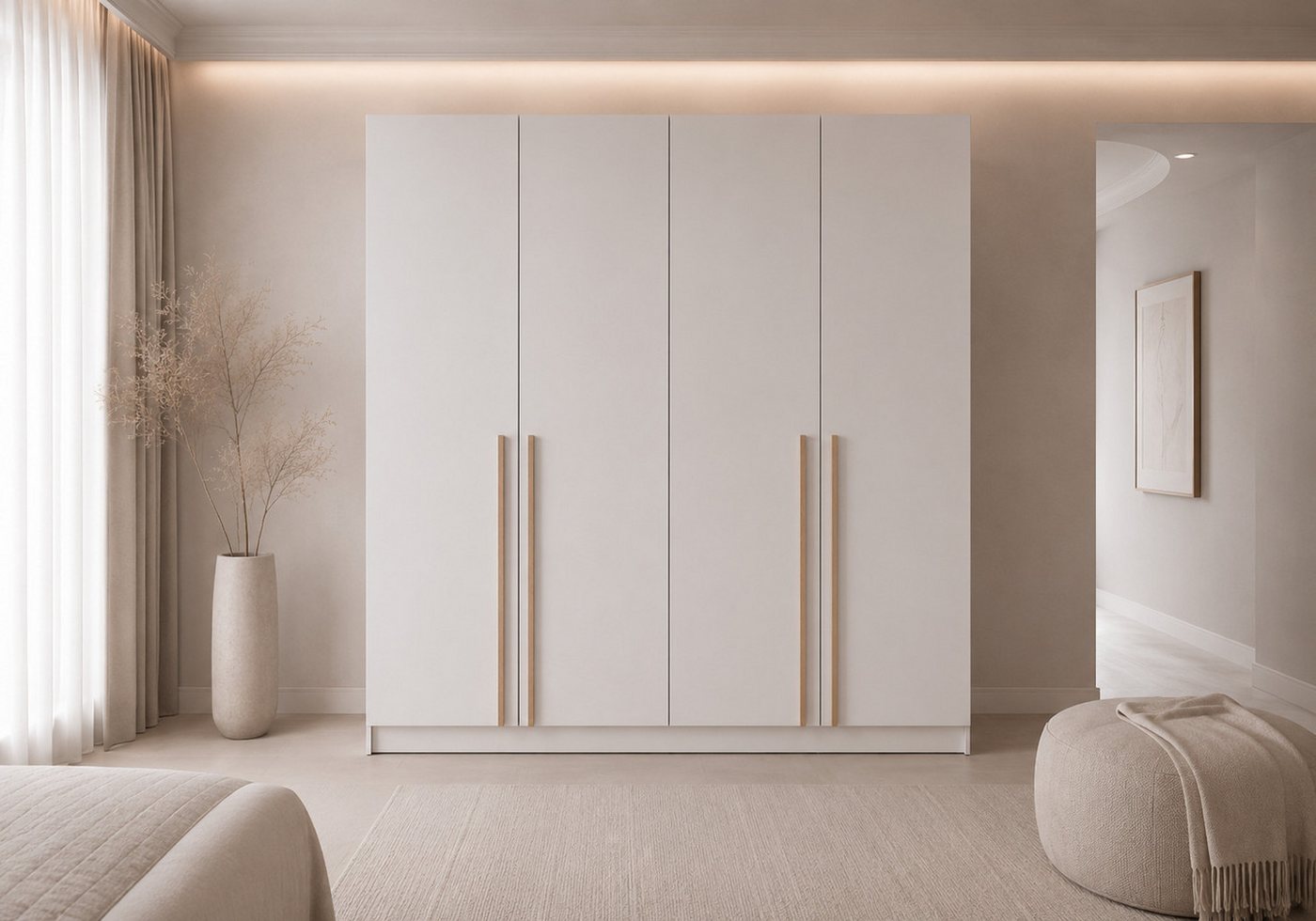 MOEBLO Drehtürenschrank Glamy 4D Wood (Moderner 4-türiger Kleiderschrank mit viel Stauraum, Einlegeböden – Ideal für Schlafzimmer, Ankleidezimmer oder Jugendzimmer, Schrank Garderobe Drehtürenschrank - holz griffe) (BxHxT): 200 x 210 x 57 cm