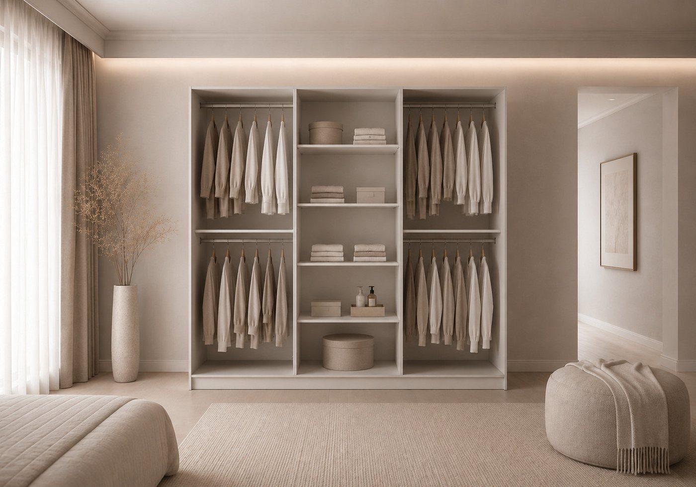 MOEBLO Drehtürenschrank Glamy 6D Wood (Moderner 6-türiger Kleiderschrank mit viel Stauraum, vier Kleiderstangen, Einlegeböden – Ideal für Schlafzimmer, Ankleidezimmer, Schrank Garderobe Drehtürenschrank - holz griffe) (BxHxT): 230 x 210 x 57 cm