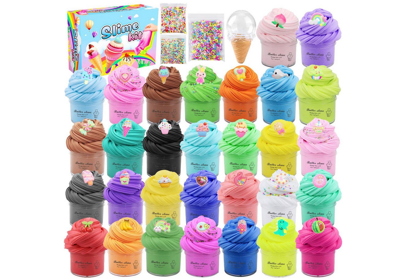 AURIVION Knete Fluffy Butter Slime Set, DIY Zauberknete & magischer Schleim Kit (Set, 30-tlg., für Jungen und Mädchen Party Favor), Dose Modelliermasse Knete wunderschöne Farben Kinder Geschenk) Bild 2