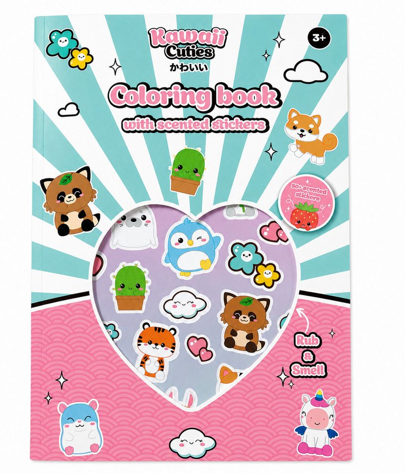 Kawaii Malblock Kawaii Cuties Malbuch Sticker mit Duft Kinder Geschenke Mädchen Jungen, Malbuch mit Duftstickern und süßen Kawaii-Motiven für Kinder zuhause!!