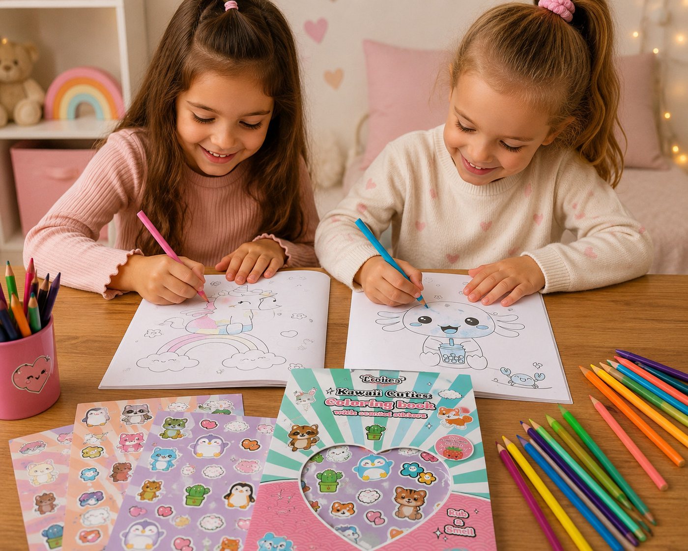 Kawaii Malblock Kawaii Cuties Malbuch Sticker mit Duft Kinder Geschenke Mädchen Jungen, Malbuch mit Duftstickern und süßen Kawaii-Motiven für Kinder zuhause!! Bild 4