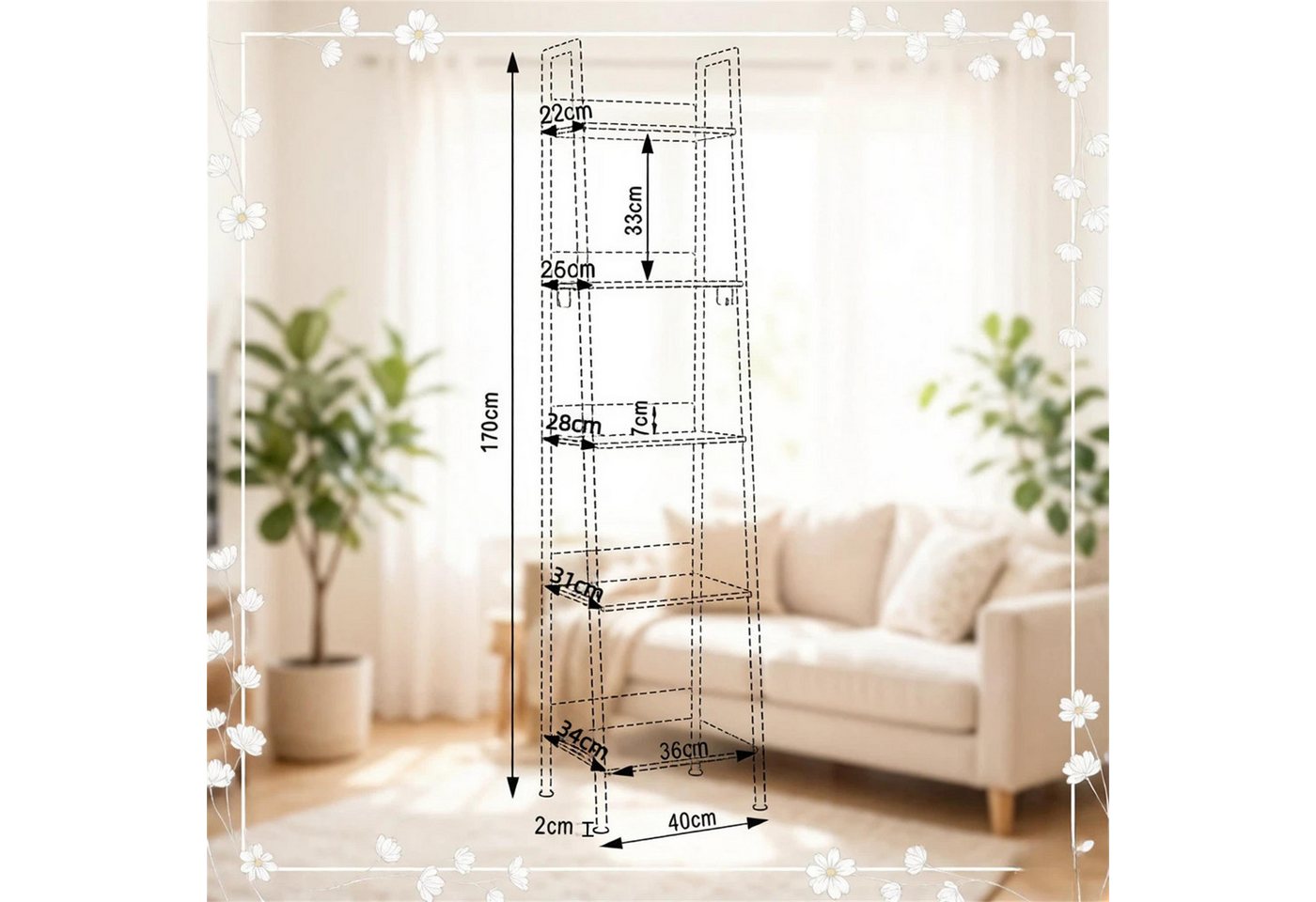 ibettertec Bücherregal 5-stufiges Bücherregal im Industrial-Stil, Standregal mit schwarzem Metallrahmen und MDF-Platten, für Wohnzimmer, Schlafzimmer Bild 4