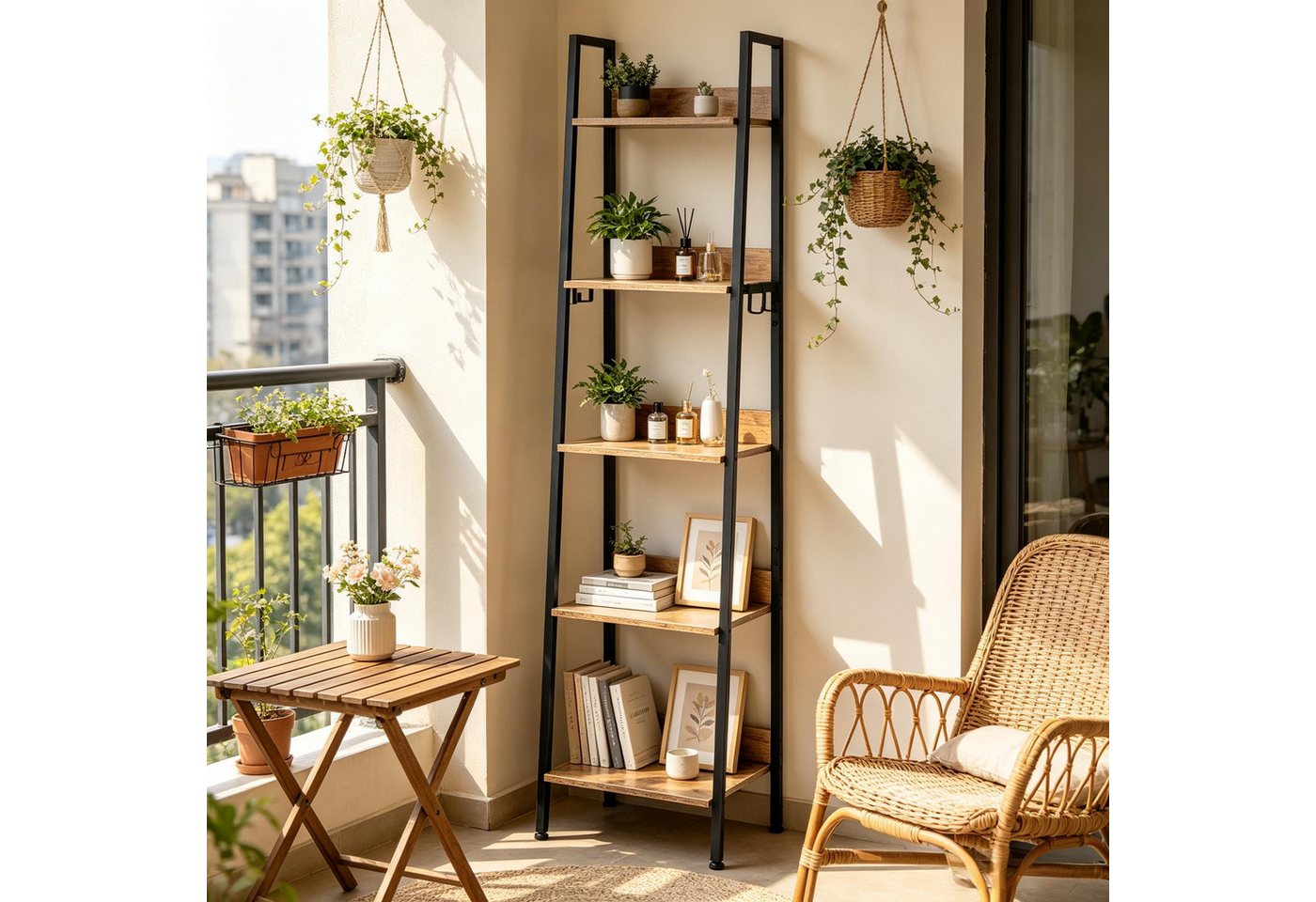 ibettertec Bücherregal 5-stufiges Bücherregal im Industrial-Stil, Standregal mit schwarzem Metallrahmen und MDF-Platten, für Wohnzimmer, Schlafzimmer Bild 5