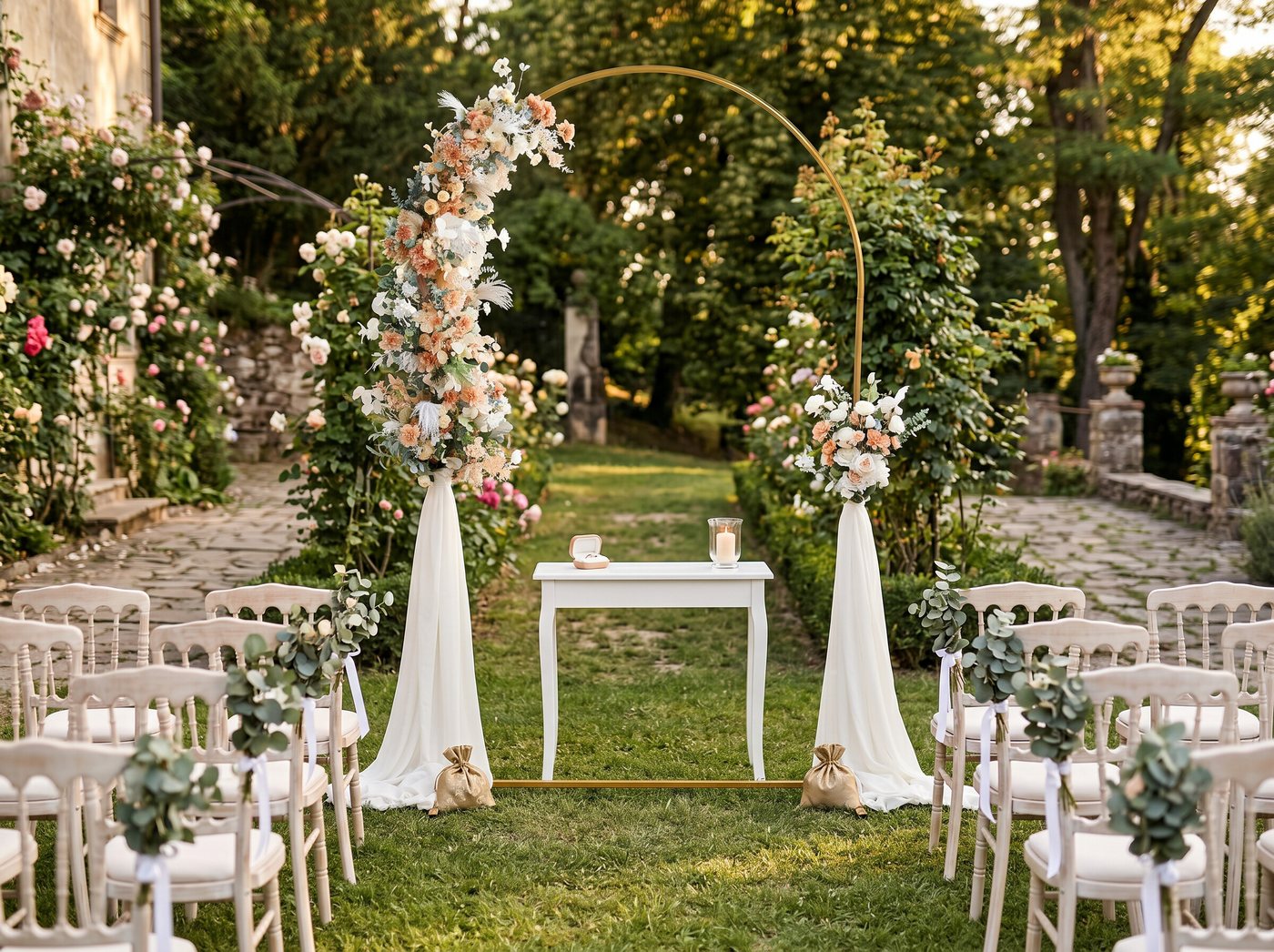 GARRYFIZH Rosenbogen Metall Rundbogen Gold Hochzeitsbogen in 2 Größen Deko Rankhilfe, Eleganter Hintergrundständer für Hochzeit, Event-Deko & Fotowand