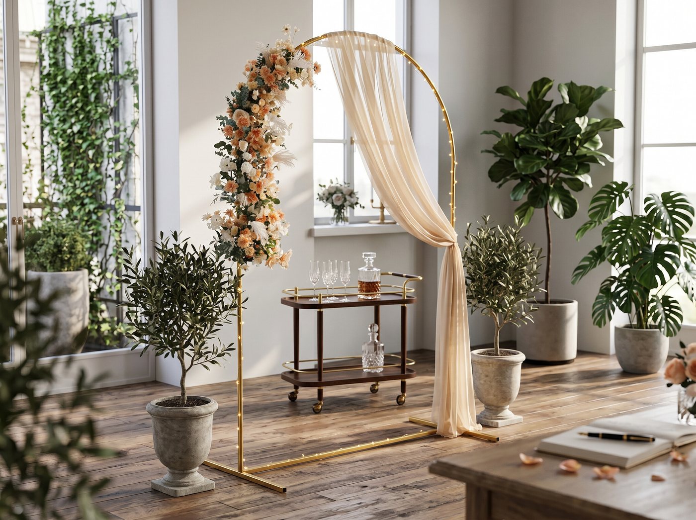 GARRYFIZH Rosenbogen Metall Rundbogen Gold Hochzeitsbogen in 2 Größen Deko Rankhilfe, Eleganter Hintergrundständer für Hochzeit, Event-Deko & Fotowand Bild 4
