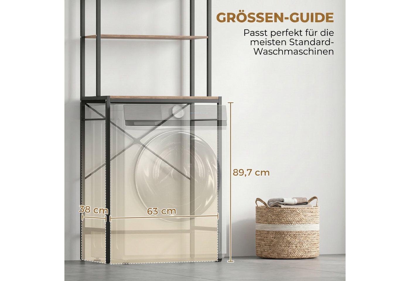 HOMCOM Waschmaschinenumbauschrank Badezimmerregal mit Trockenstange (Set, 1-St., 1er Set) Für Waschmaschine Bild 2