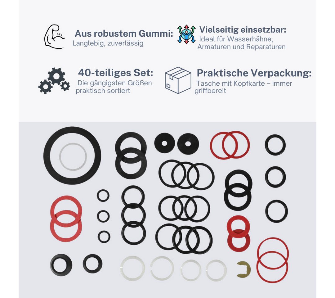 BENSON Dichtungsring Dichtungsringe Set 40tlg Gummi Dichtringe Dichtungsscheiben Sortiment (Set, 40-St), 40-teilig, verschiedene Größen