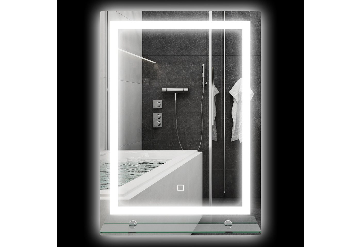 BAYMATE Badspiegel LED-Wand-Badezimmerspiegel mit integrierter Ablage (3 Farben, einstellbarer Helligkeit und Berührungsschalter) Bild 2