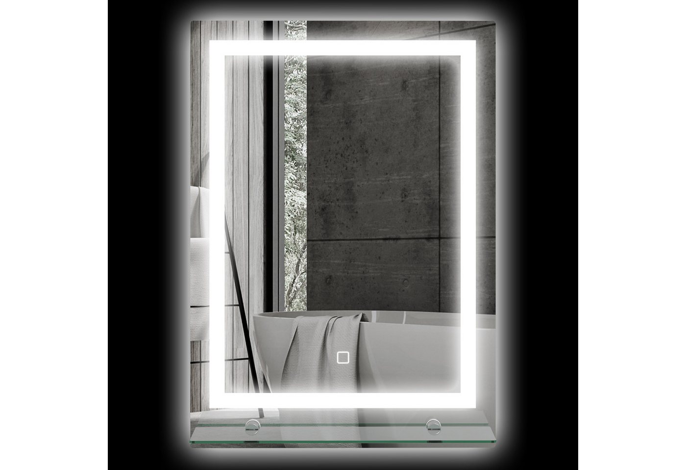 BAYMATE Badspiegel LED-Wand-Badezimmerspiegel mit integrierter Ablage (3 Farben, einstellbarer Helligkeit und Berührungsschalter) Bild 5
