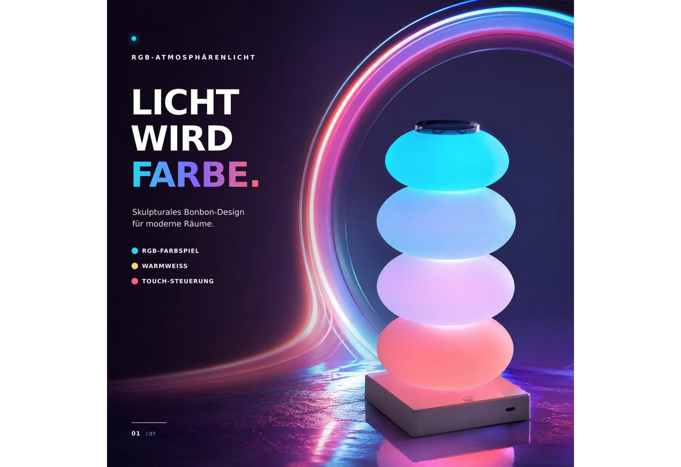Luckice LED Nachttischlampe RGB LED Touch-Tischlampe im Süßigkeitenkürbis-Design, Nachttischlampe mit Farbwechsel, USB-Tischlampe für Schlafzimmer, Wohnzimmer und Kinderzimmer, Geschenkidee für jeden Anlass, Valentinstagsgeschenk,Geschenkidee,Weihnachtsgeschenk Bild 4