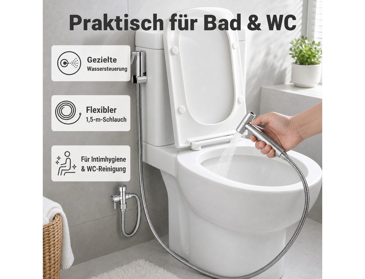 HoyoLee Handels GmbH Handbrause Bidet-Set aus Edelstahl, WC-Handbrause mit 1,5-m-Schlauch, 5-tlg. Bild 2
