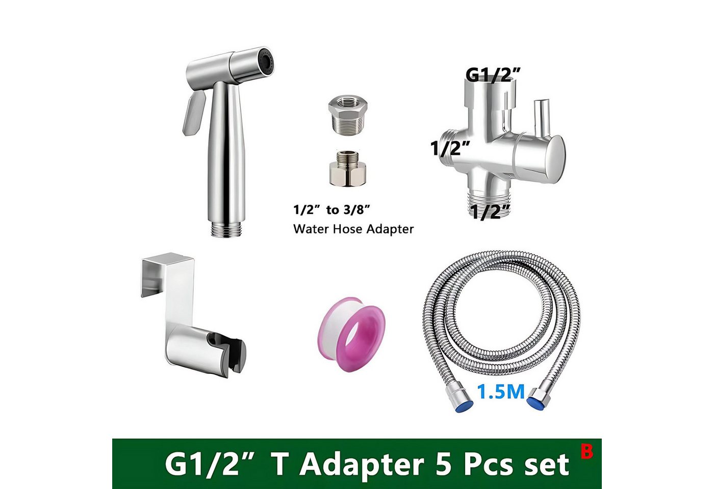 HoyoLee Handels GmbH Handbrause Bidet-Set aus Edelstahl, WC-Handbrause mit 1,5-m-Schlauch, 5-tlg. Bild 4