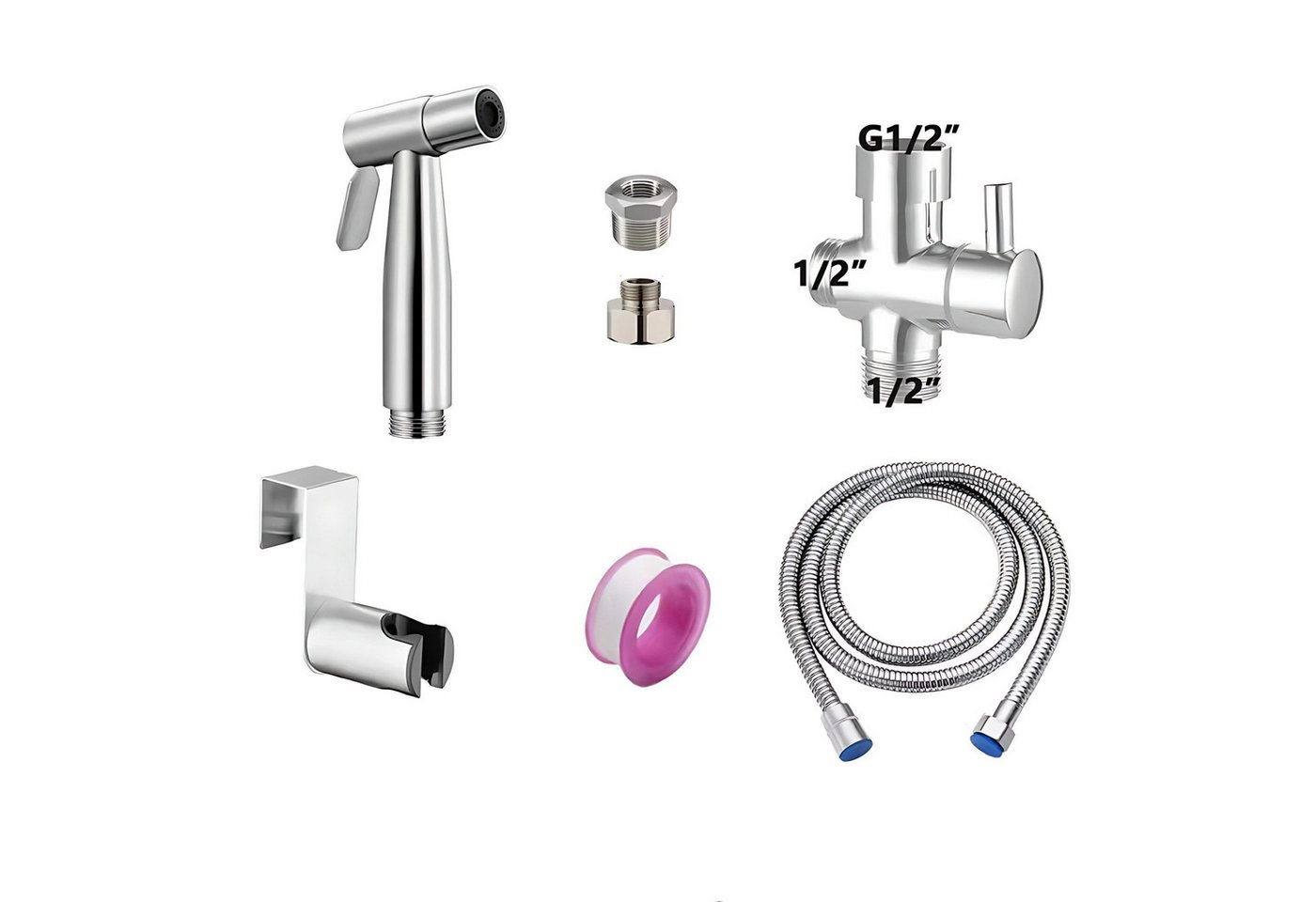 HoyoLee Handels GmbH Handbrause Bidet-Set aus Edelstahl, WC-Handbrause mit 1,5-m-Schlauch, 5-tlg. Bild 5