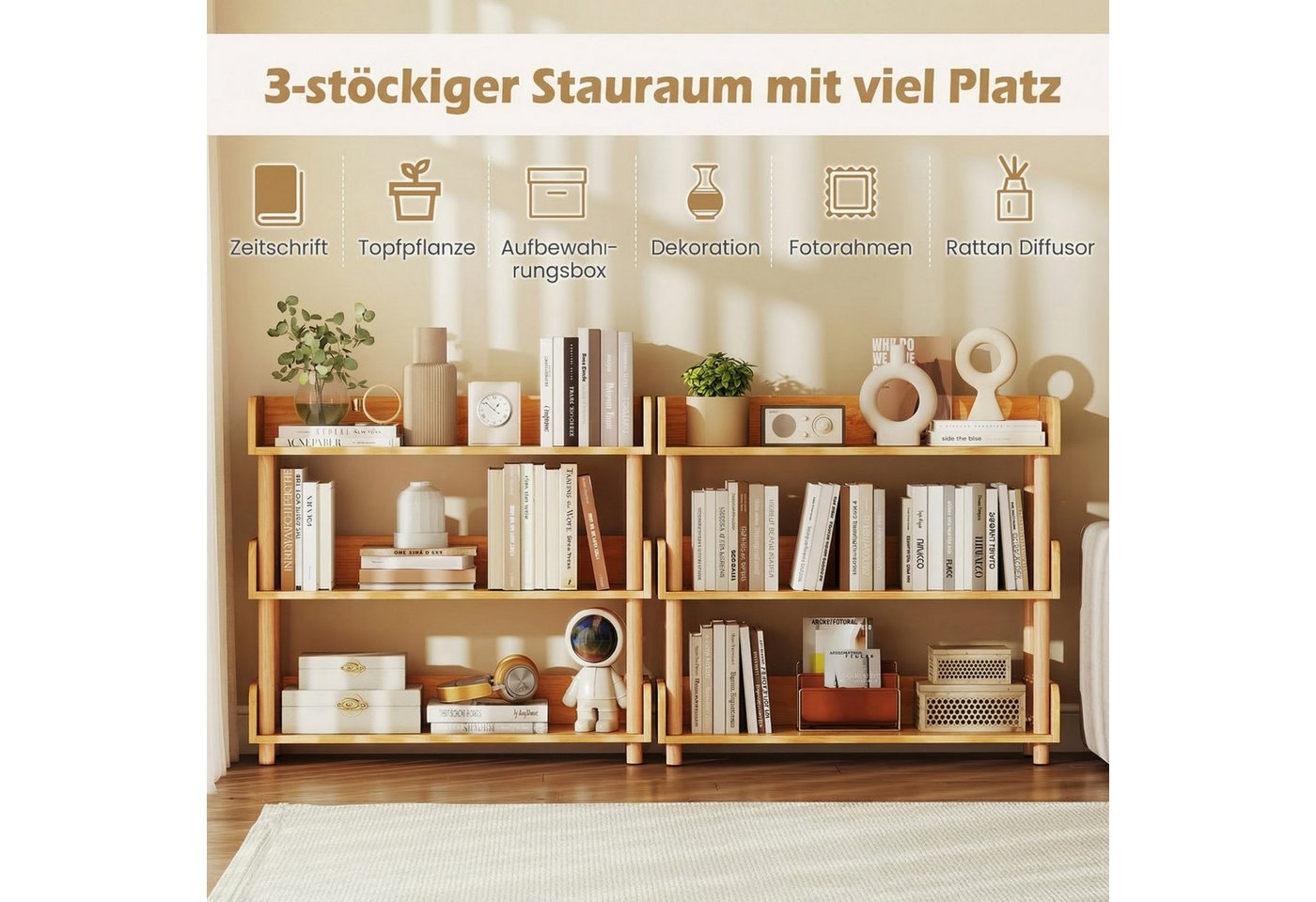 COSTWAY Bücherregal, Holz Standregal, Eckregal mit 5 offene Ebene