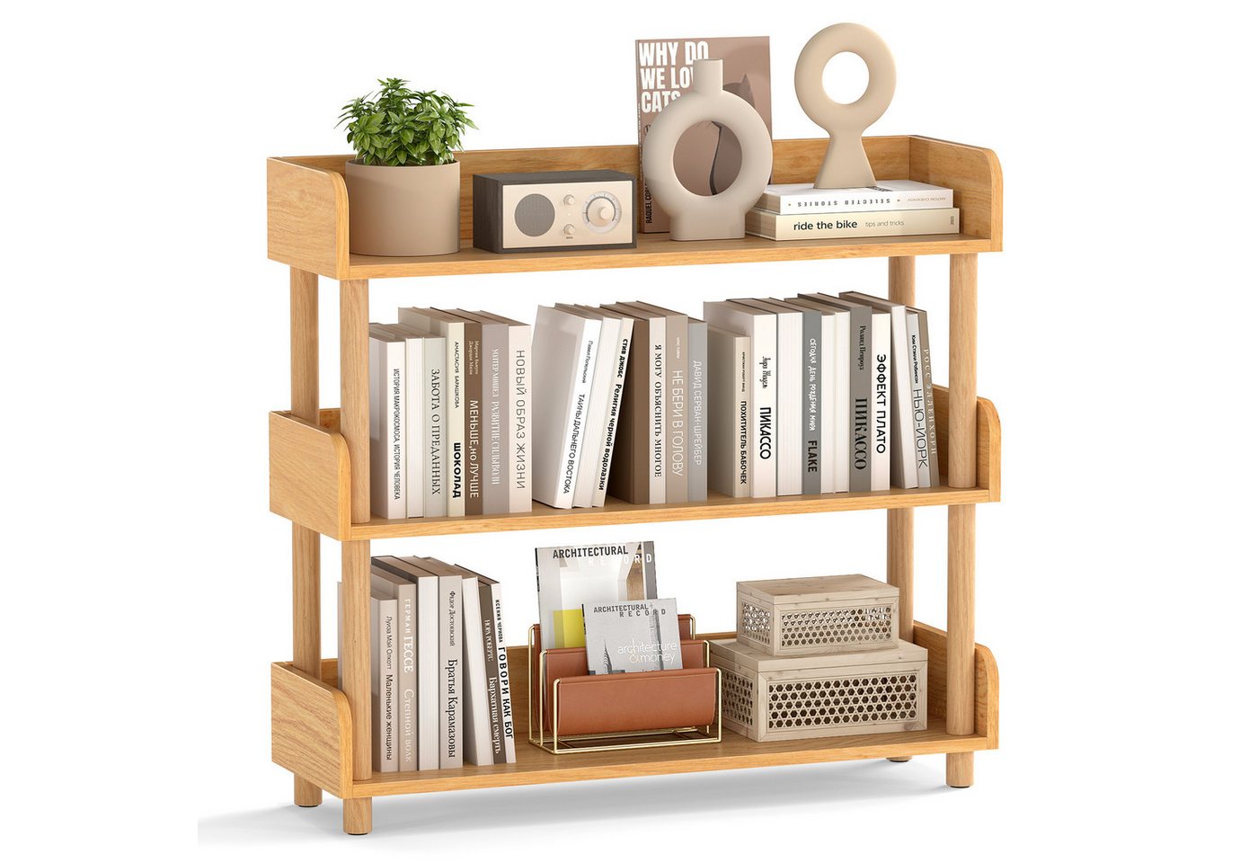 COSTWAY Bücherregal, Holz Standregal, Eckregal mit 5 offene Ebene Bild 2