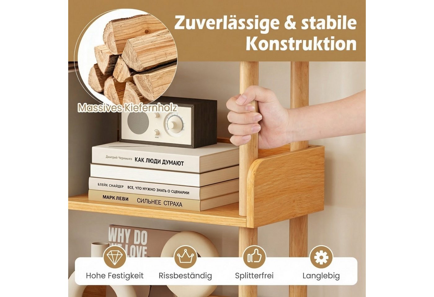 COSTWAY Bücherregal, Holz Standregal, Eckregal mit 5 offene Ebene Bild 3