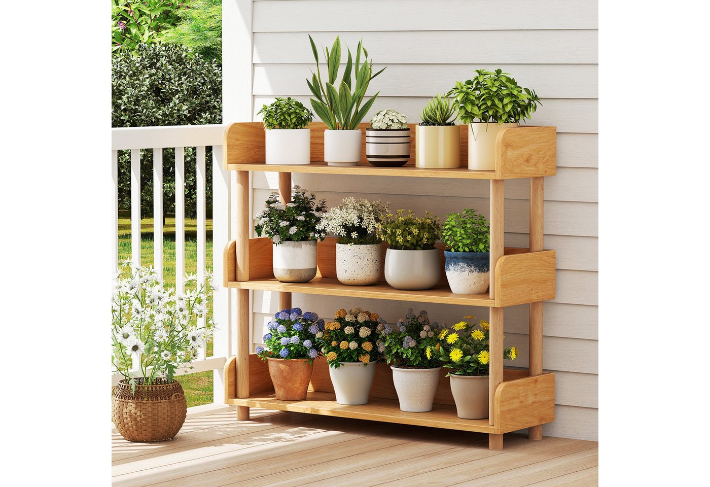 COSTWAY Bücherregal, Holz Standregal, Eckregal mit 5 offene Ebene Bild 5