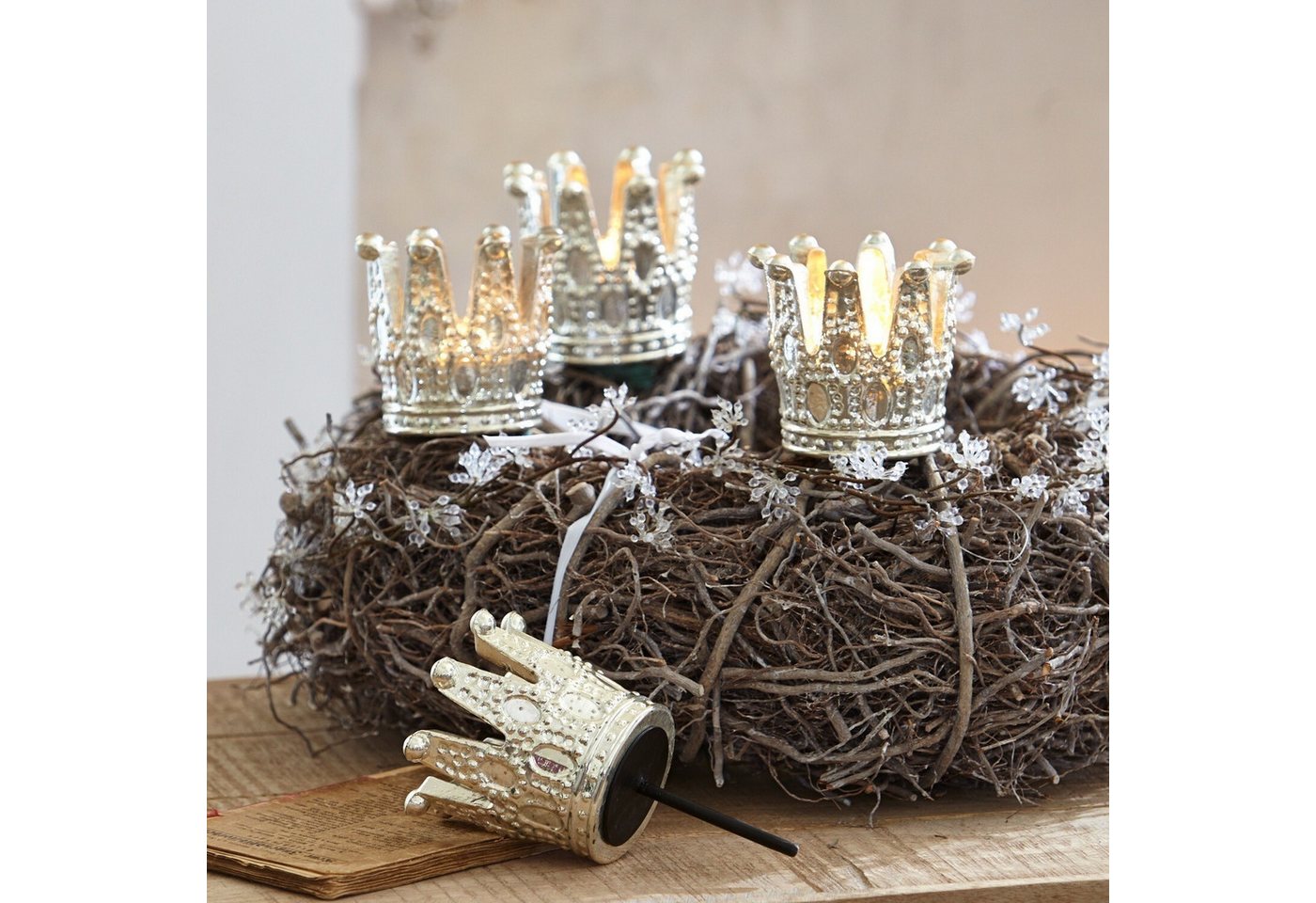 Mirabeau Adventskranz Steckwindlicht 4er Set Melina antiksilber Bild 5