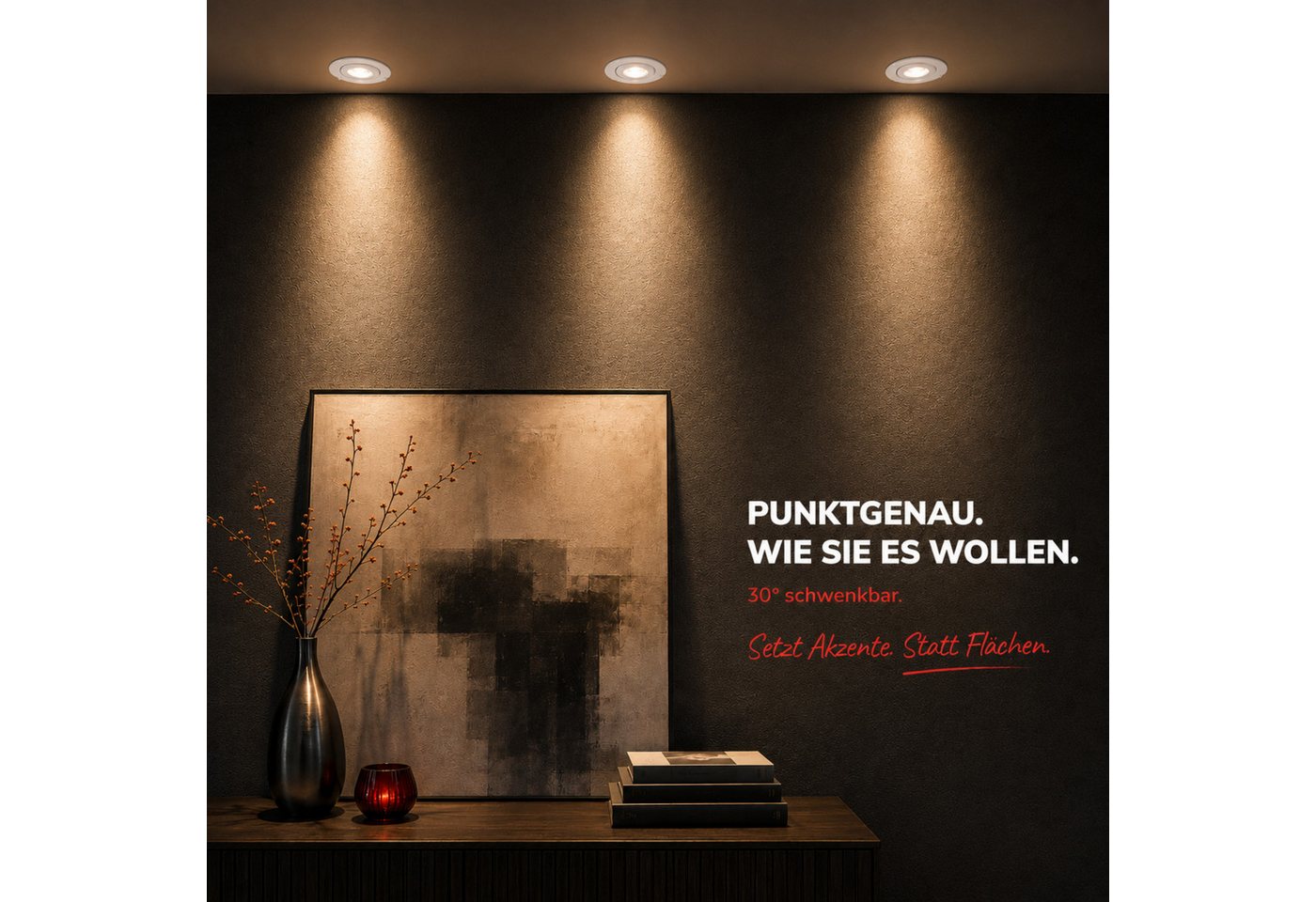 Maxkomfort LED Einbaustrahler 6/12er-Set Ultraflach & Schwenkbar, 3 Lichtfarben umschaltbar, LED fest integriert, (3000K/4000K/6500K), IP20 Deckenspots für Wohnzimmer, Küche & Flur - Ø82x25mm