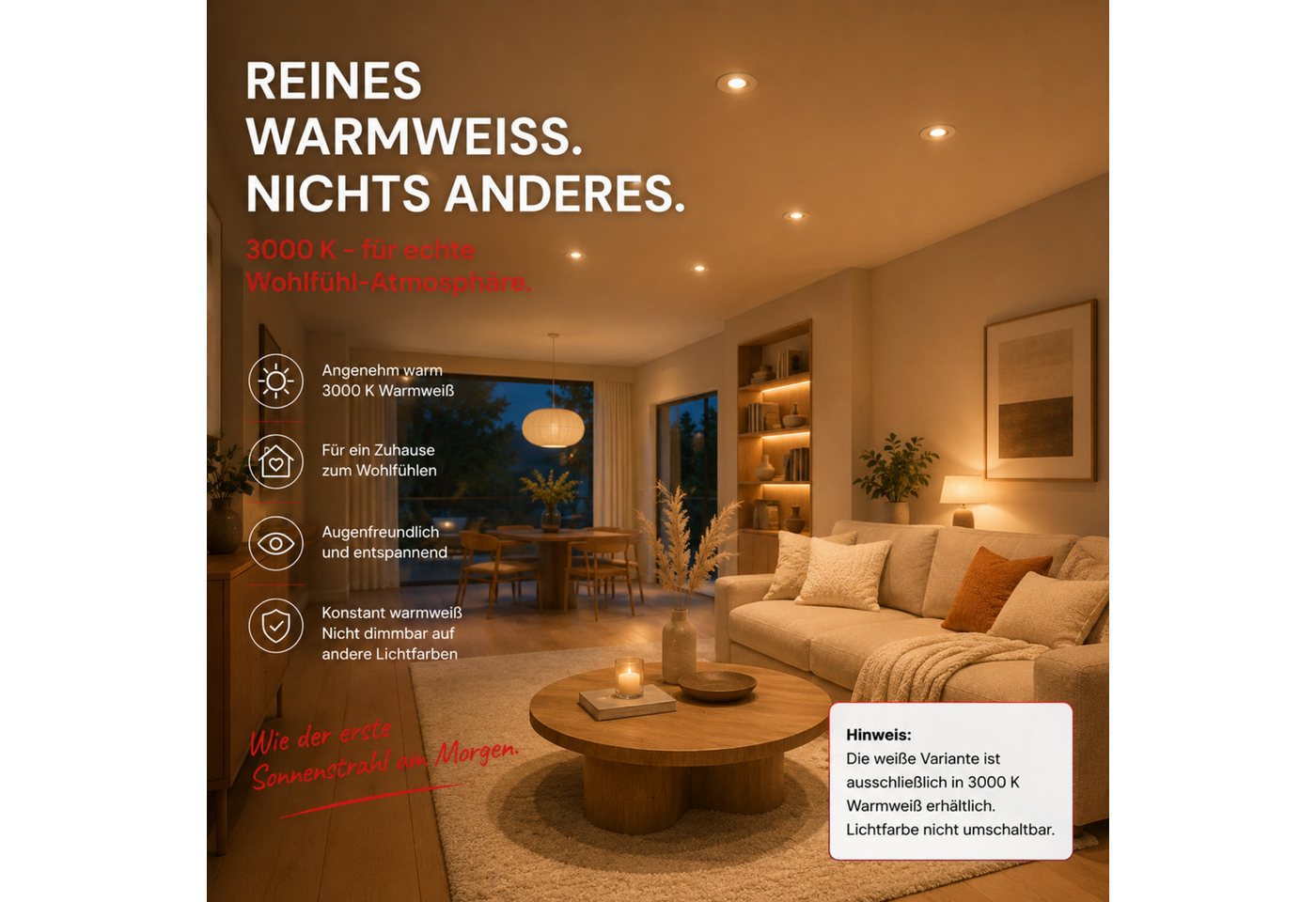 Maxkomfort LED Einbaustrahler 6/12er-Set Ultraflach & Schwenkbar, 3 Lichtfarben umschaltbar, LED fest integriert, (3000K/4000K/6500K), IP20 Deckenspots für Wohnzimmer, Küche & Flur - Ø82x25mm Bild 2