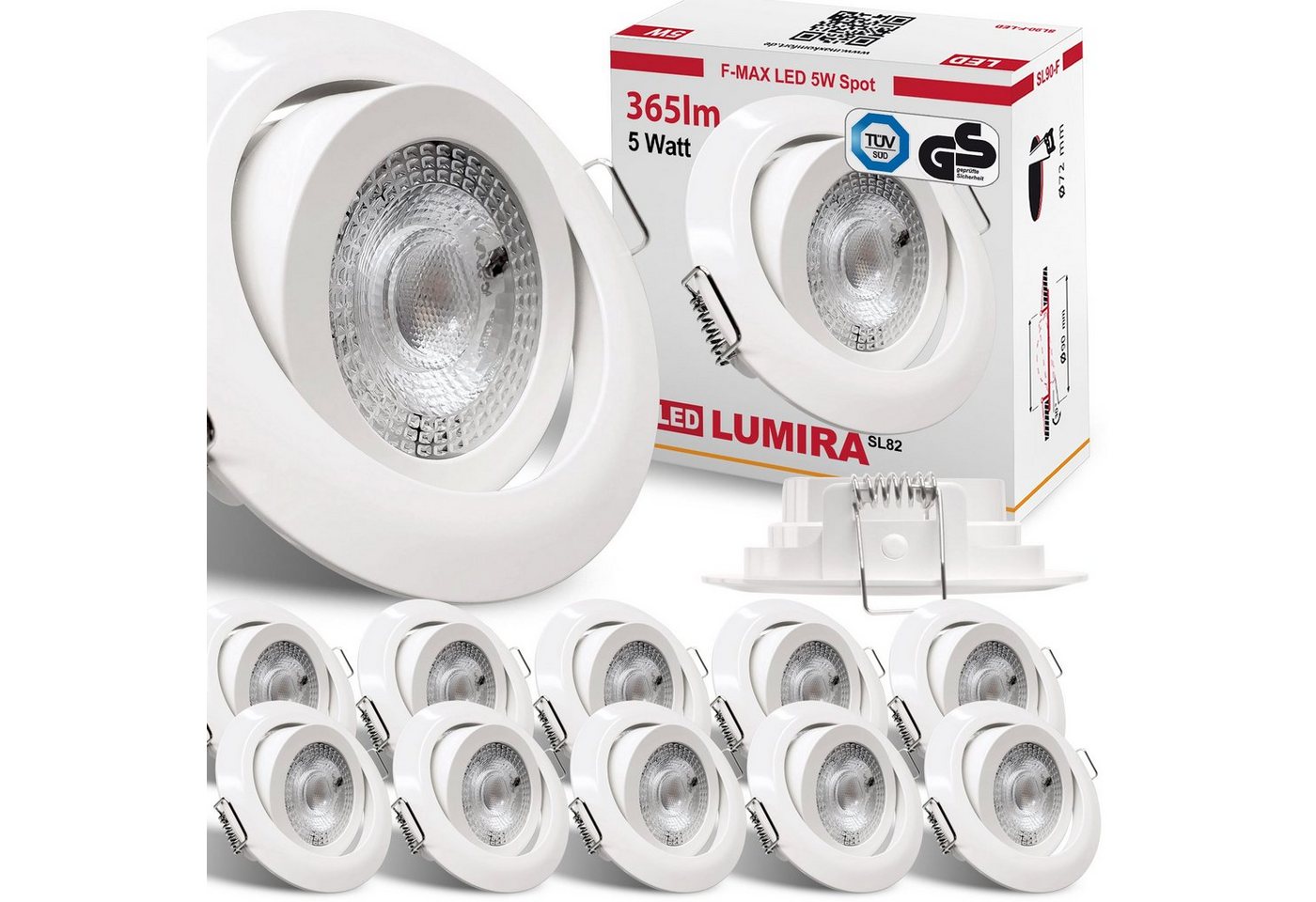 Maxkomfort LED Einbaustrahler 6/12er-Set Ultraflach & Schwenkbar, 3 Lichtfarben umschaltbar, LED fest integriert, (3000K/4000K/6500K), IP20 Deckenspots für Wohnzimmer, Küche & Flur - Ø82x25mm Bild 5