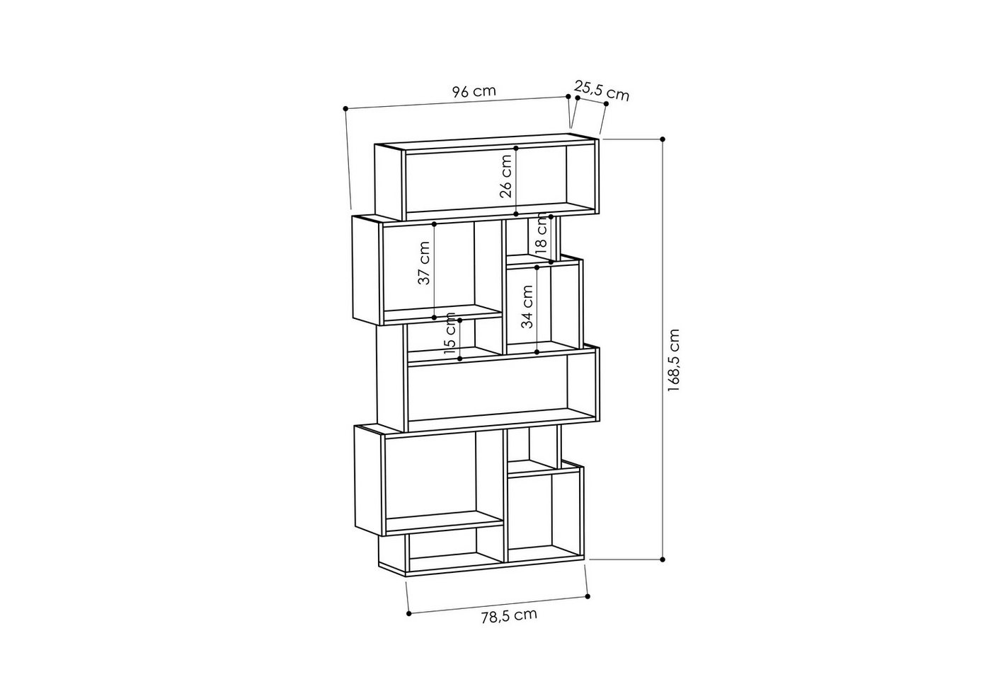 Decortie Bücherregal Karmato, Standregal Bücherregal Holz Wohnzimmer, 96 x 25,5 x 168,5 cm Bild 5