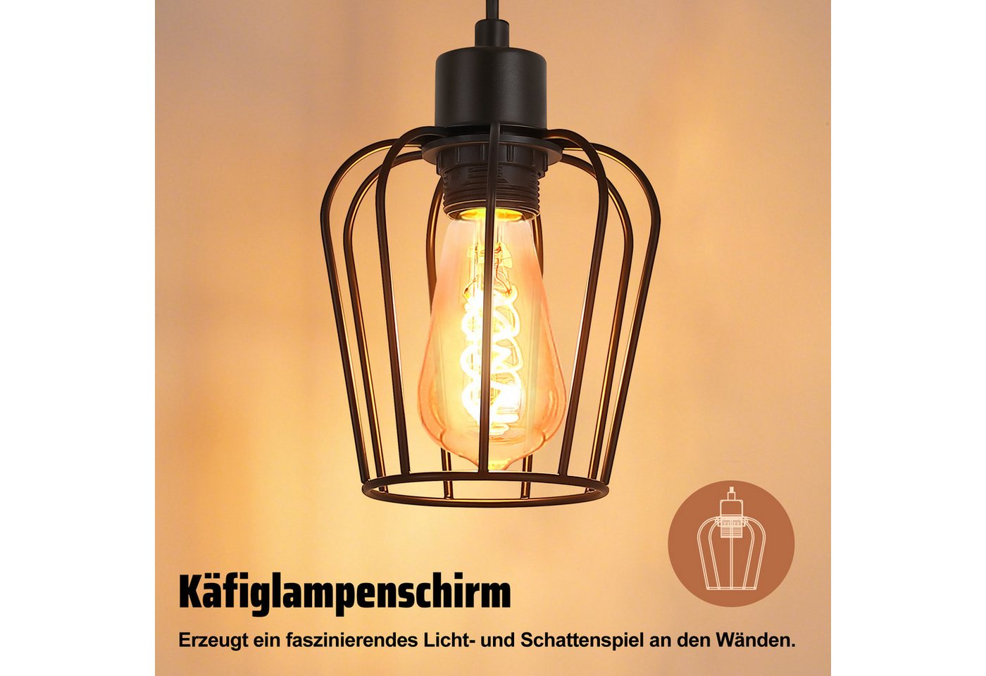 ZMH Stehlampe 1/2 Flammig 151CM Holz Retro Standleuchte Schlafzimmer&Wohnzimmer, Einfache Installation, ohne Leuchtmittel, Standleuchte inkl. Schalter - Schwarz Schlafzimmer Flur Bild 5