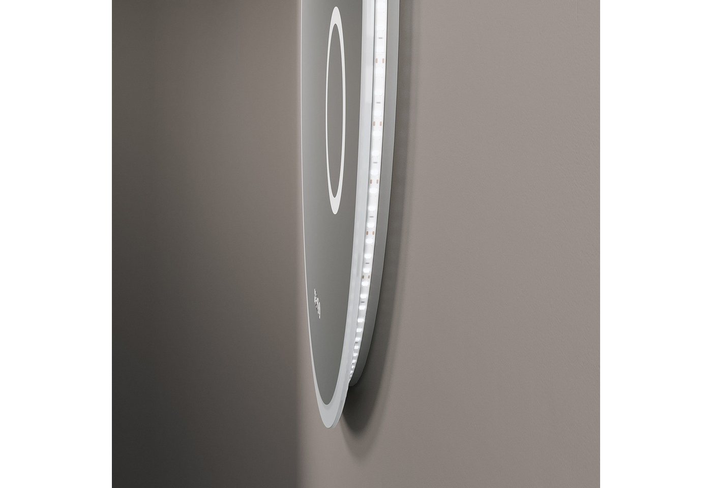 AQUALAVOS Badspiegel Rund Spiegel LED Badspiegel mit Beleuchtung Φ 80 cm Badezimmerspiegel, Antibeschlage, Uhr, Touch Dimmbar, Memory-Funktion, Schutzklasse IP44 Bild 2