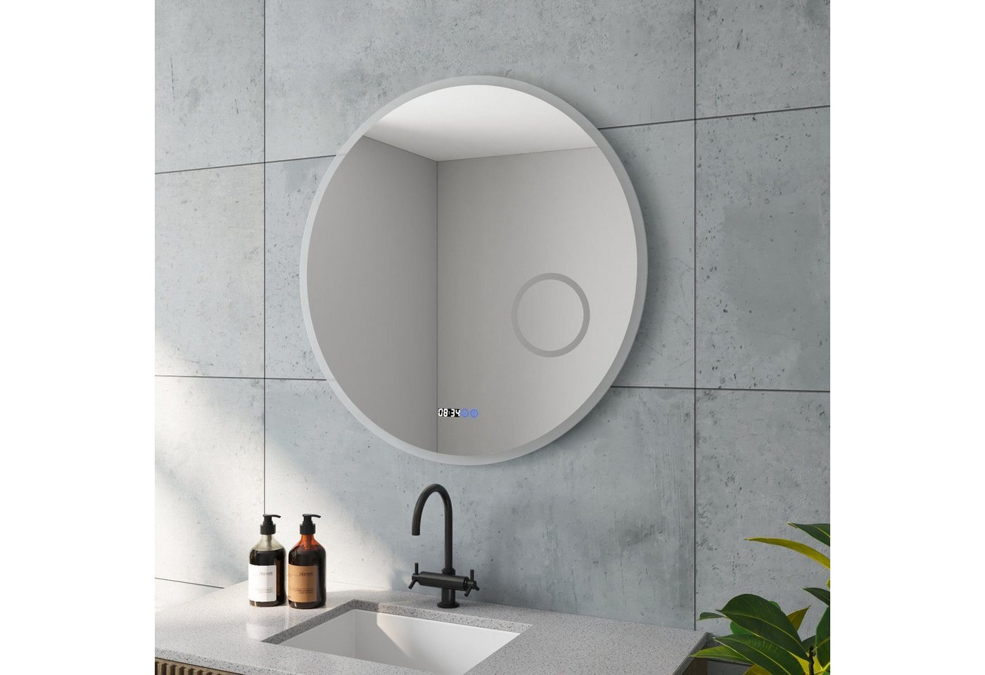 AQUALAVOS Badspiegel Rund Spiegel LED Badspiegel mit Beleuchtung Φ 80 cm Badezimmerspiegel, Antibeschlage, Uhr, Touch Dimmbar, Memory-Funktion, Schutzklasse IP44 Bild 5