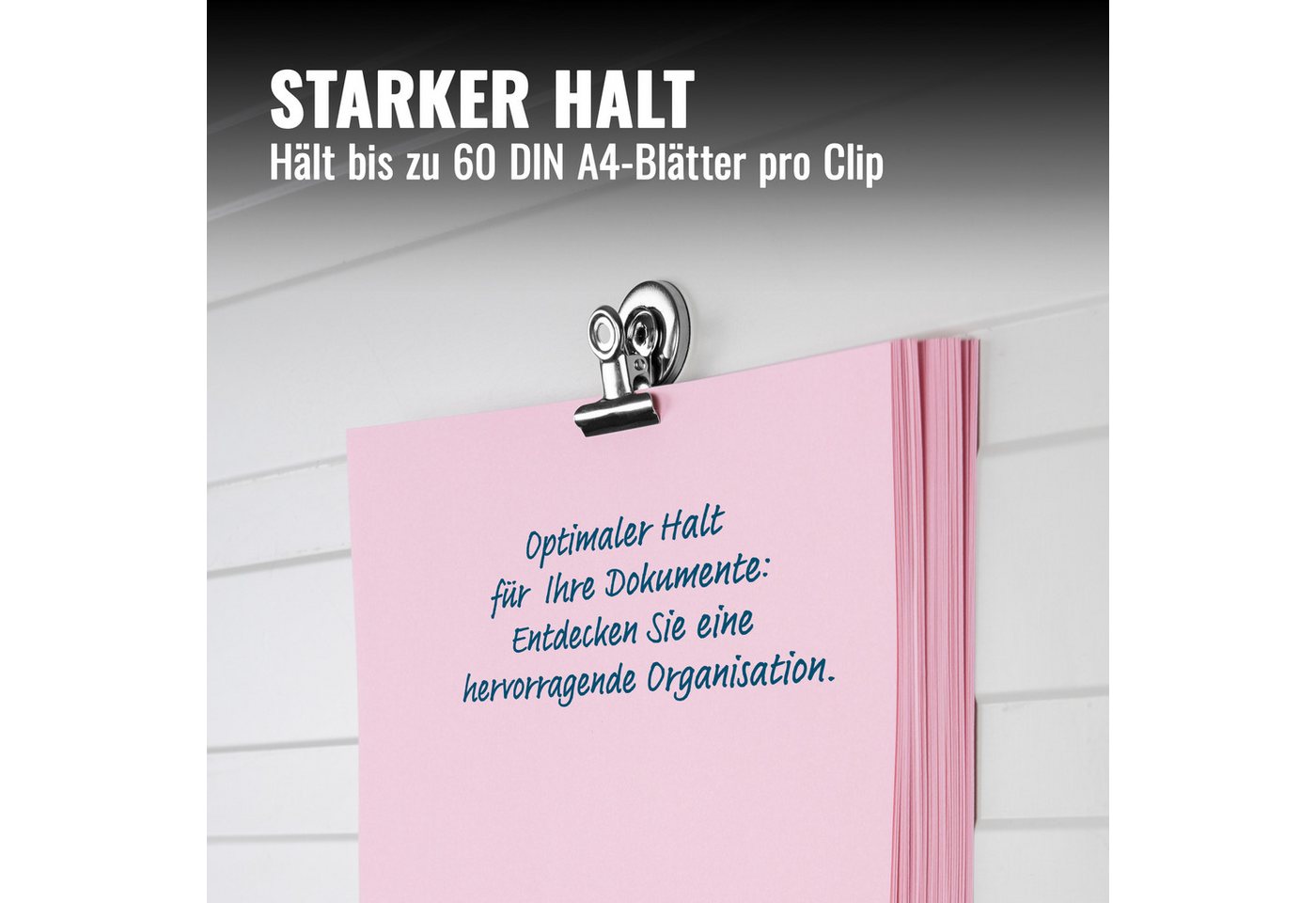 Poppstar Magnet (12-St), 12x Magnetische Klammer (Memo Clips rund, 0,5 kg Haftkraft), silbern