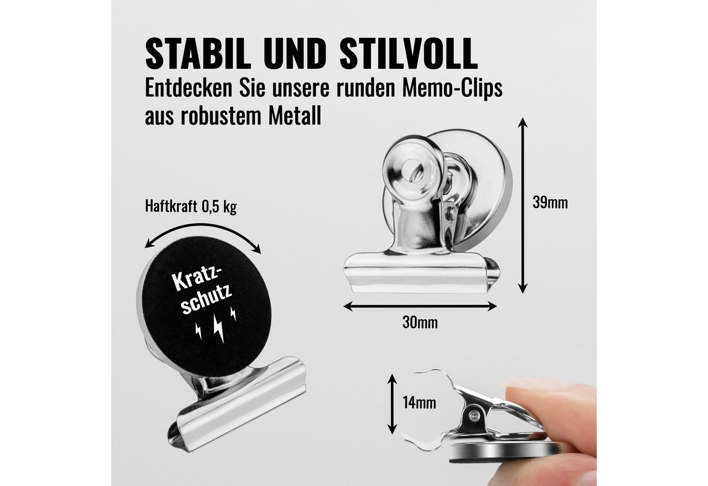 Poppstar Magnet (12-St), 12x Magnetische Klammer (Memo Clips rund, 0,5 kg Haftkraft), silbern Bild 5