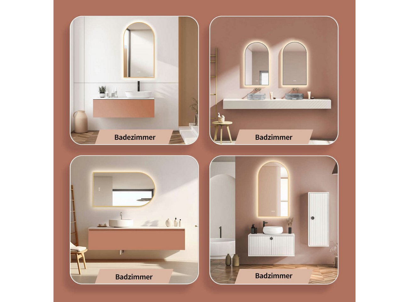 HOKO Badspiegel mit beleuchtung+Antibeschlag, Spiegel Gold / Schwarz mit Licht (50x90 / 60x100 cm, HOCH+QUER Montage. Badezimmerspiegel+Warmweiß-Kaltweiß-Neutral) Bild 4